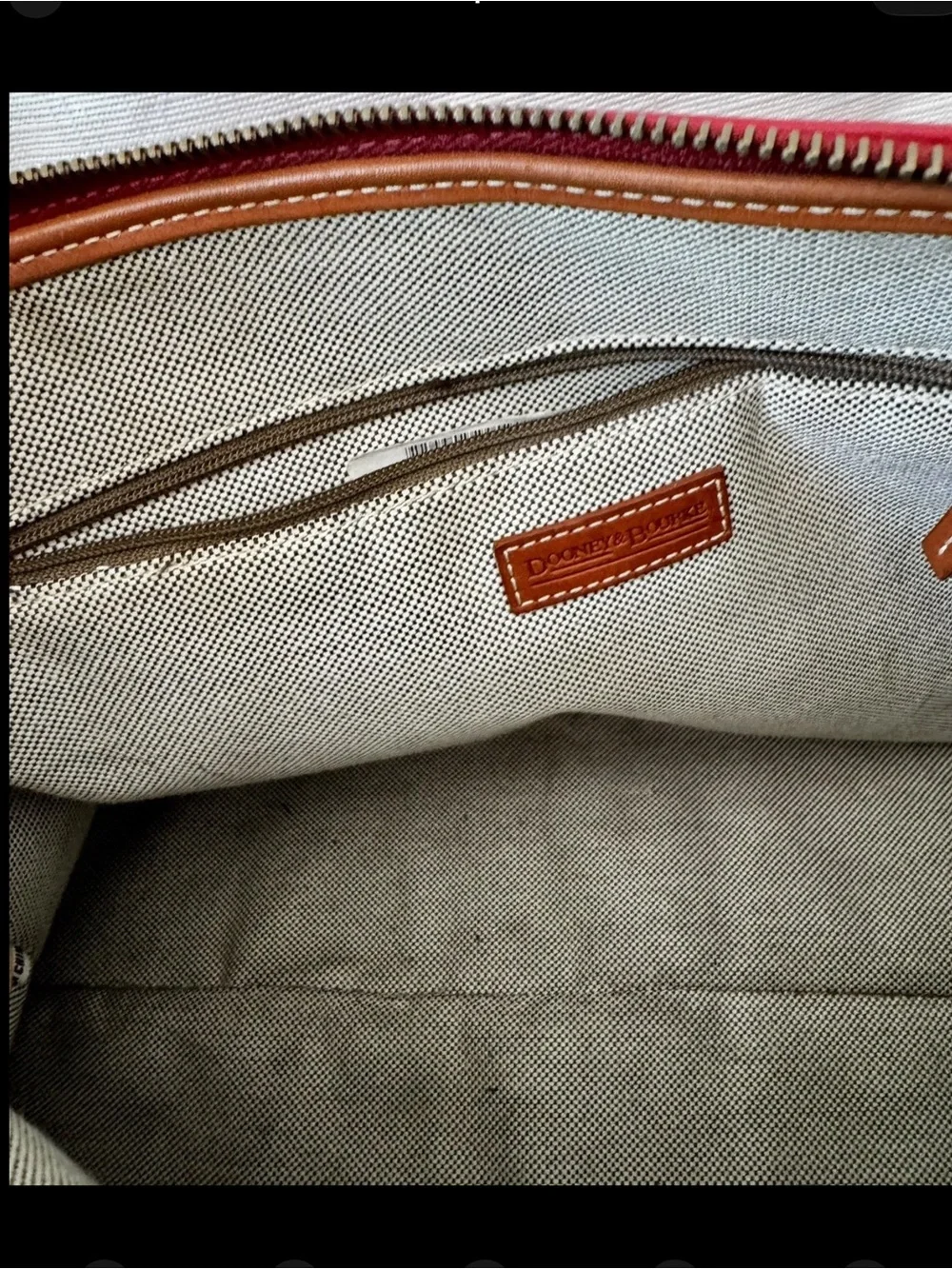 Dooney Bourke Vtg Large Domed Red Leather Satchel/Handbag w/Leather Trim & Strap